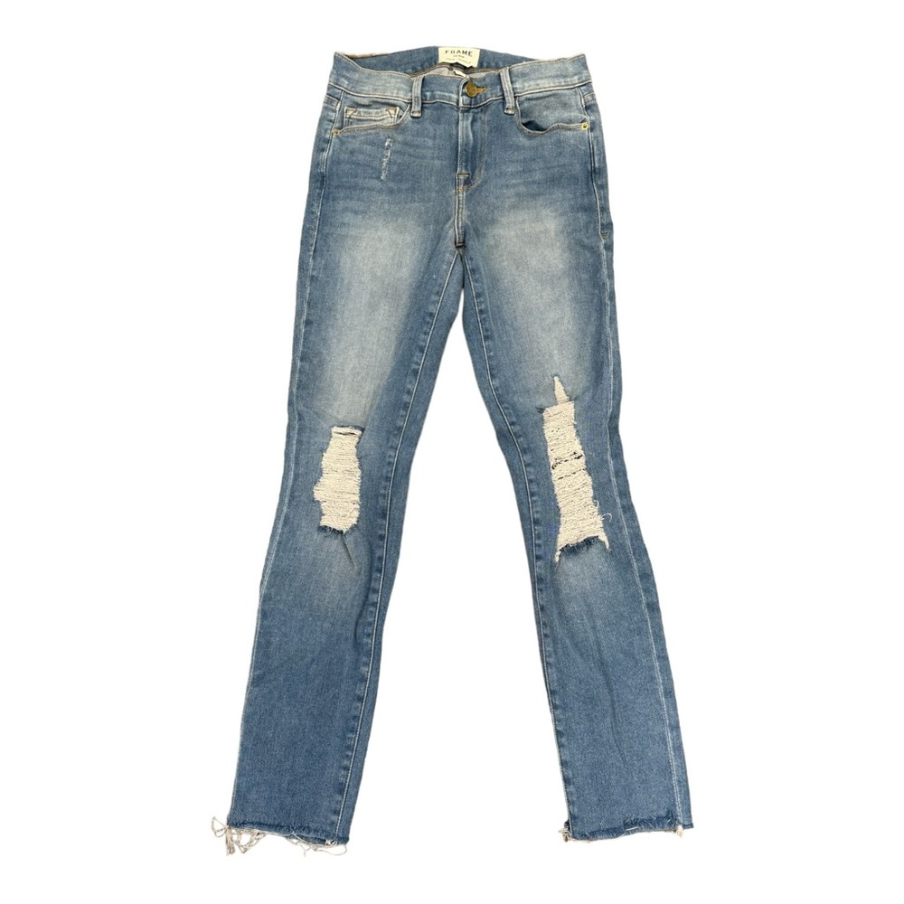 Frame Jeans Le Skinny De Jeanne Crop Denim Blue Jeans Mid Rise Sz 26 Distressed
